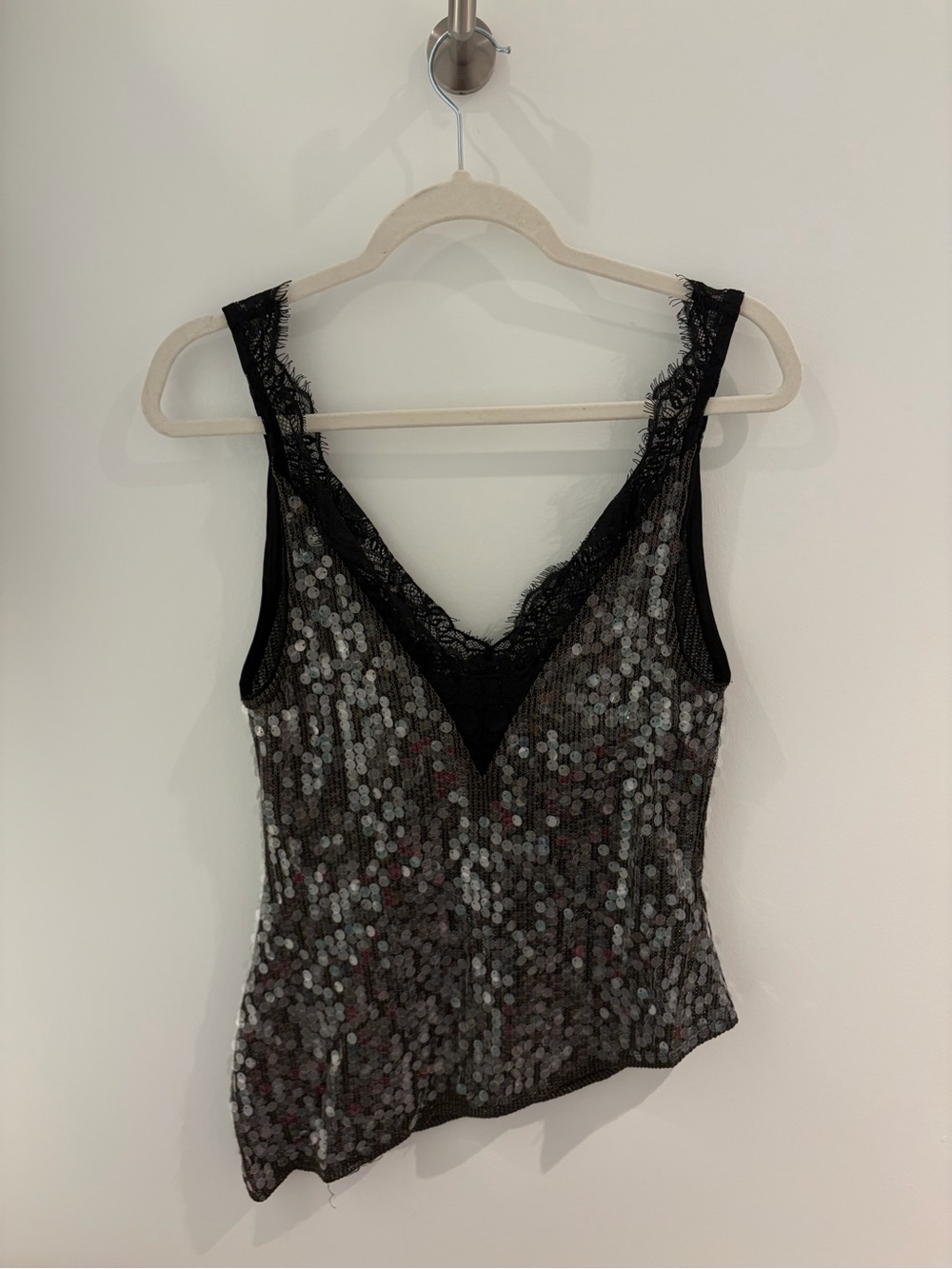 Black Sequin Lace V-Neck Tank Top
